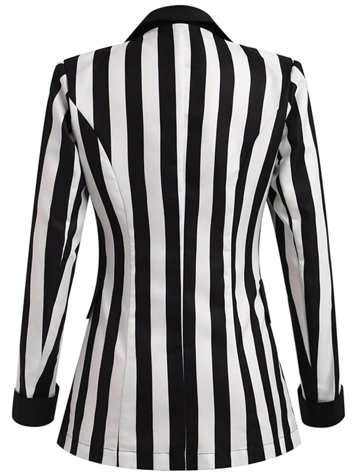Hot Retro Stage 1950s Lapel Contrast Stripes Blazer Black & White