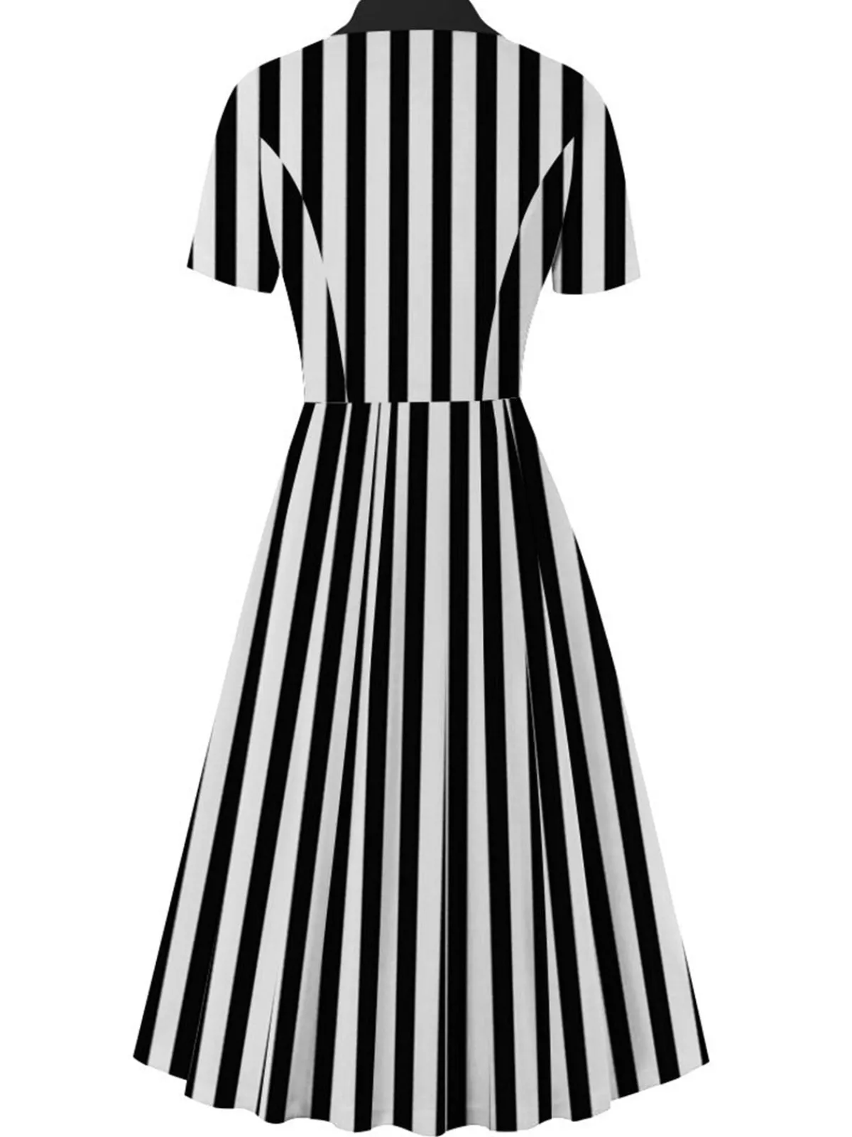 Hot Retro Stage 1940s Lapel Double Breasted & White Stripes Dress Black