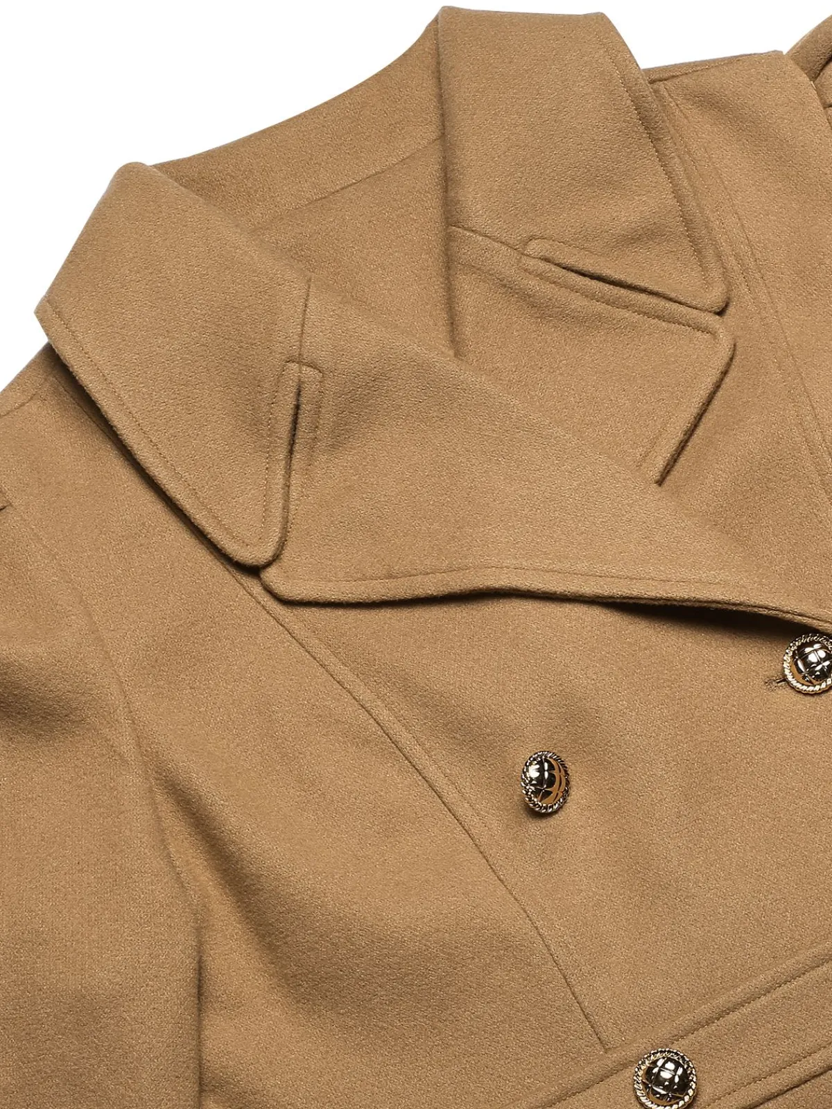 Best Retro Stage 1940s Lapel Double-Breasted Pocket A-Line Coat Light Khaki