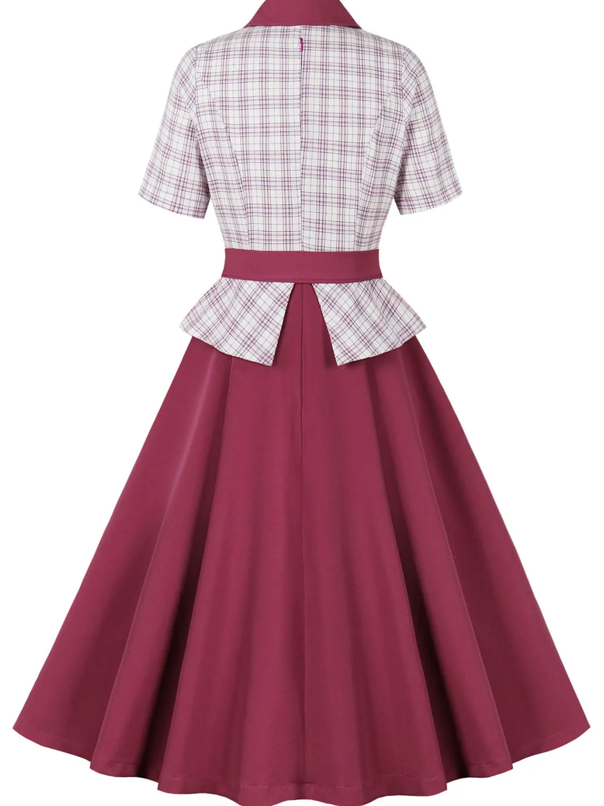 Outlet Retro Stage 1950s Lapel Glen Check Belted Dress Pink