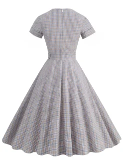 Best Retro Stage 1950s Lapel Plaids Belted Dress