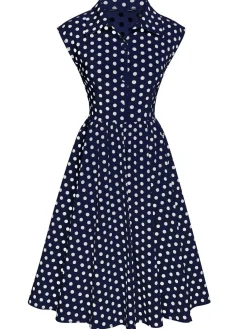 Best Retro Stage 1940s Lapel Polka Dots Sleeveless Dress