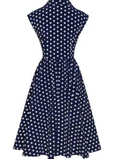 Best Retro Stage 1940s Lapel Polka Dots Sleeveless Dress