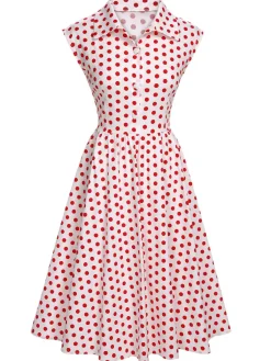 Best Retro Stage 1940s Lapel Polka Dots Sleeveless Dress