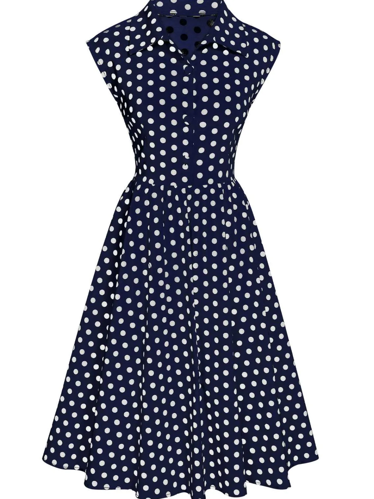 Discount Retro Stage 1940s Lapel Polka Dots Sleeveless Dress