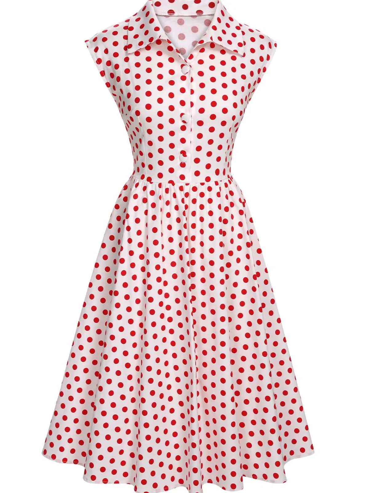 Discount Retro Stage 1940s Lapel Polka Dots Sleeveless Dress