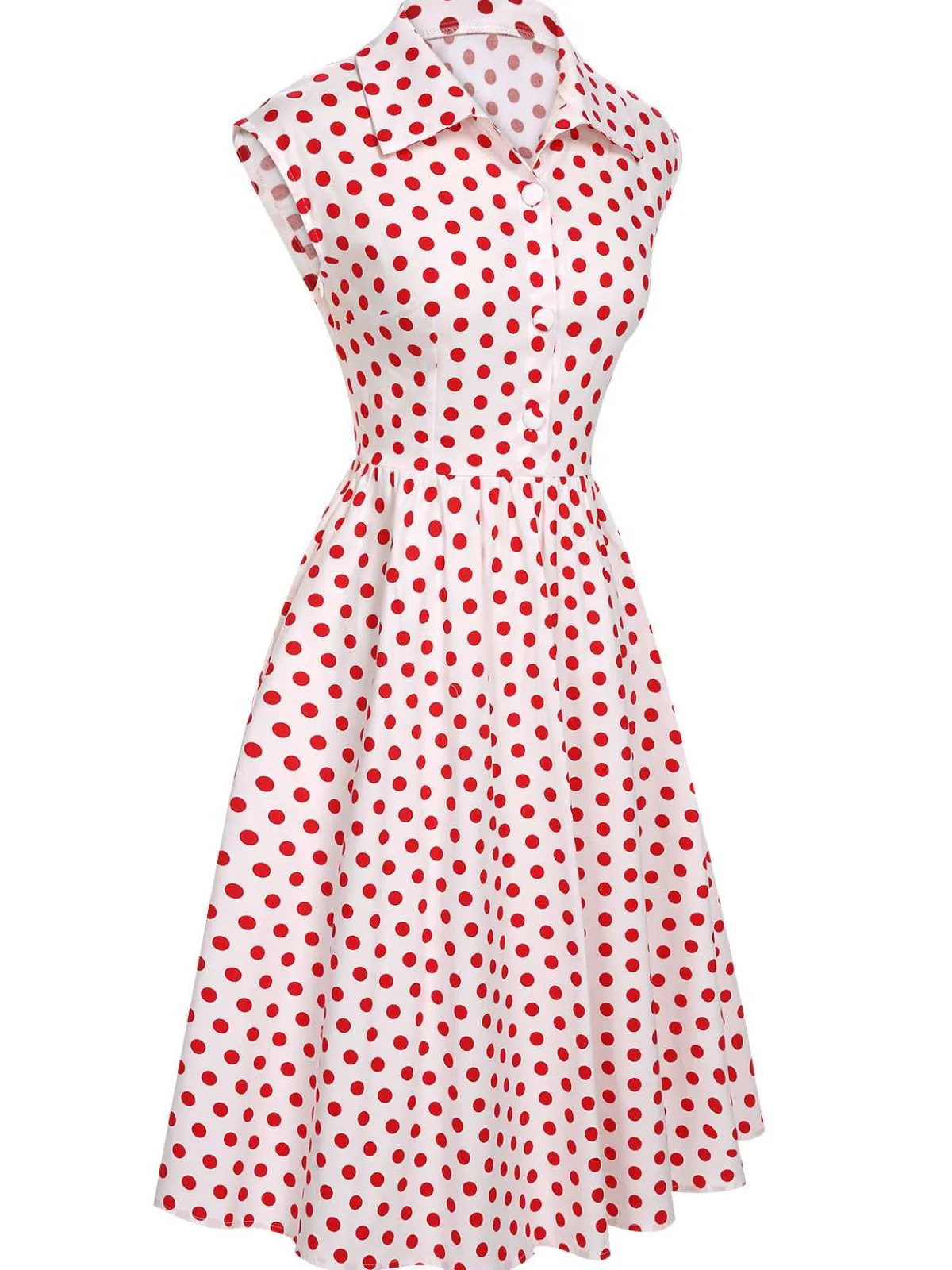 Discount Retro Stage 1940s Lapel Polka Dots Sleeveless Dress
