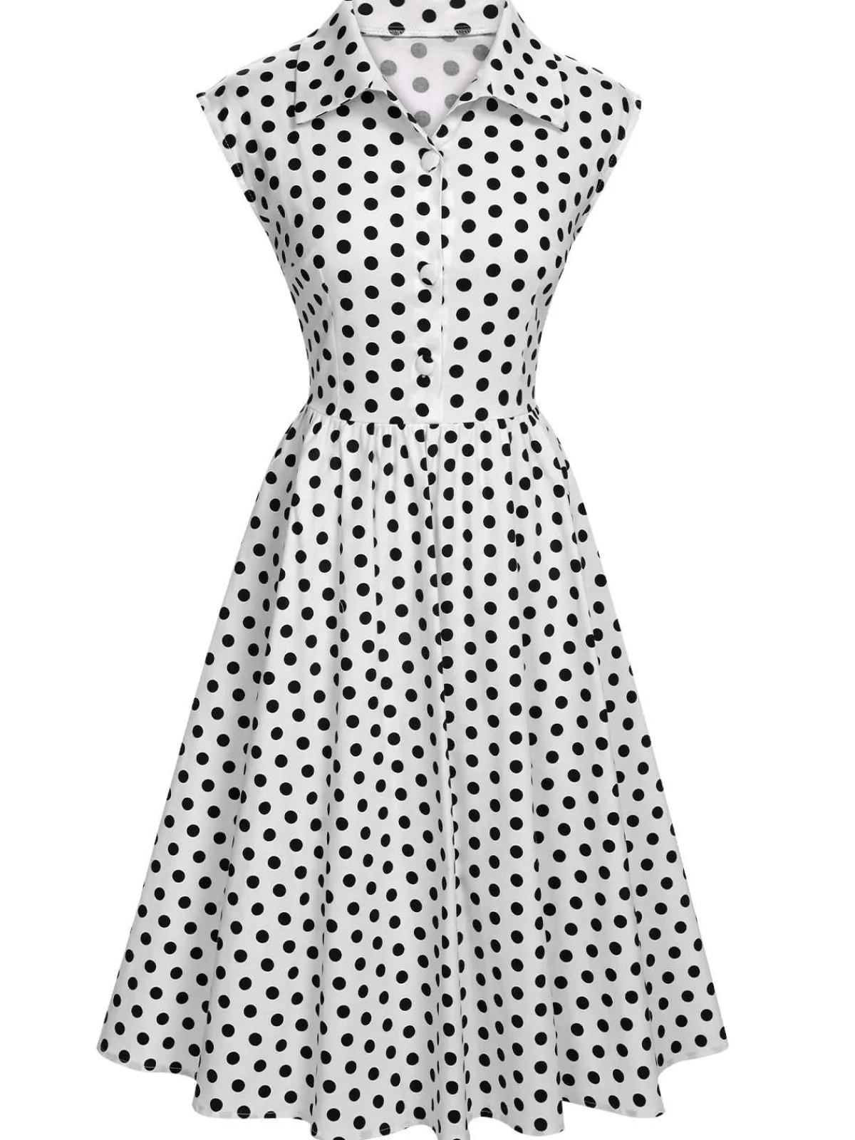 Discount Retro Stage 1940s Lapel Polka Dots Sleeveless Dress