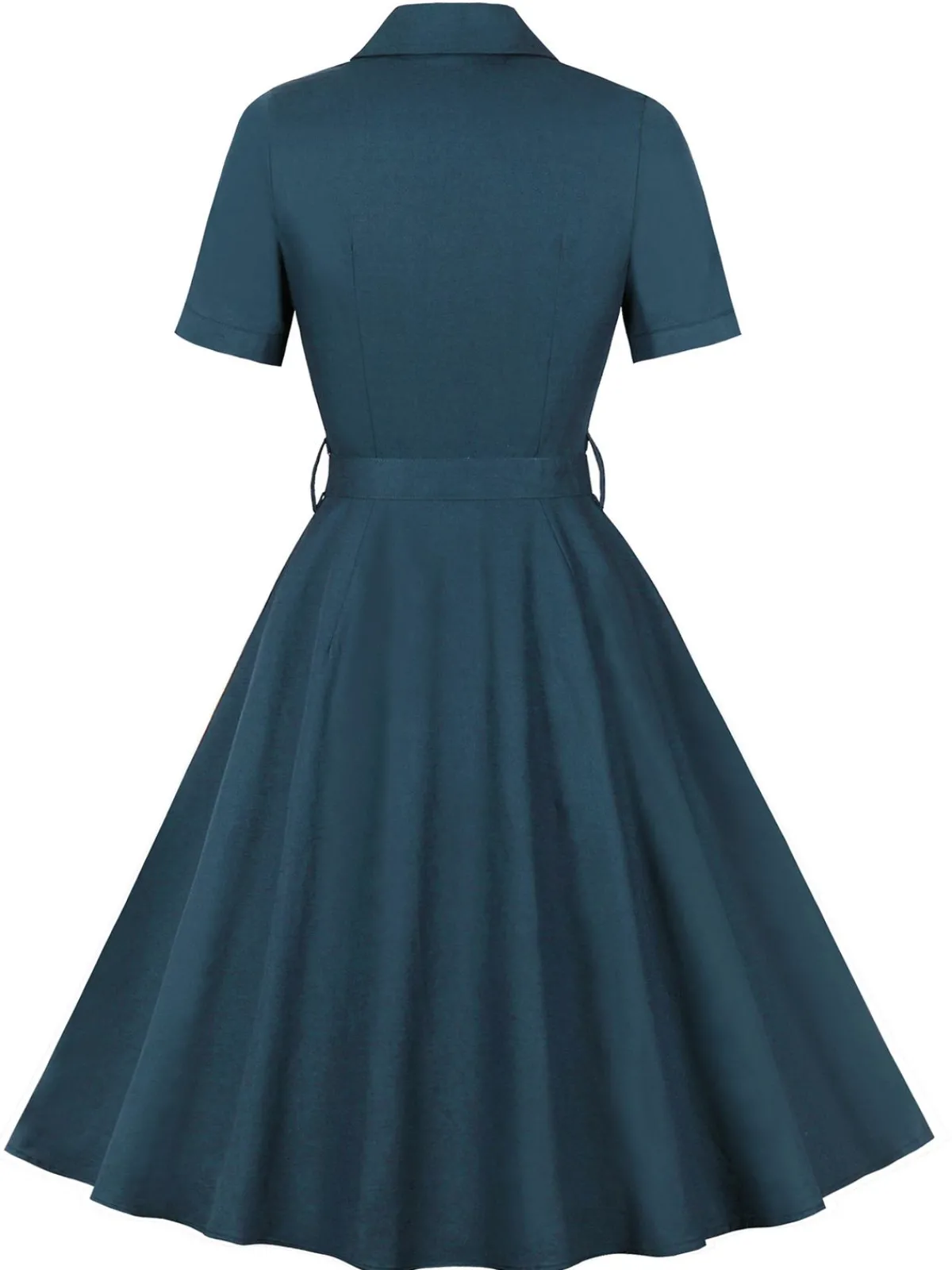 Outlet Retro Stage 1950s Lapel Solid Buttons Belt Dress