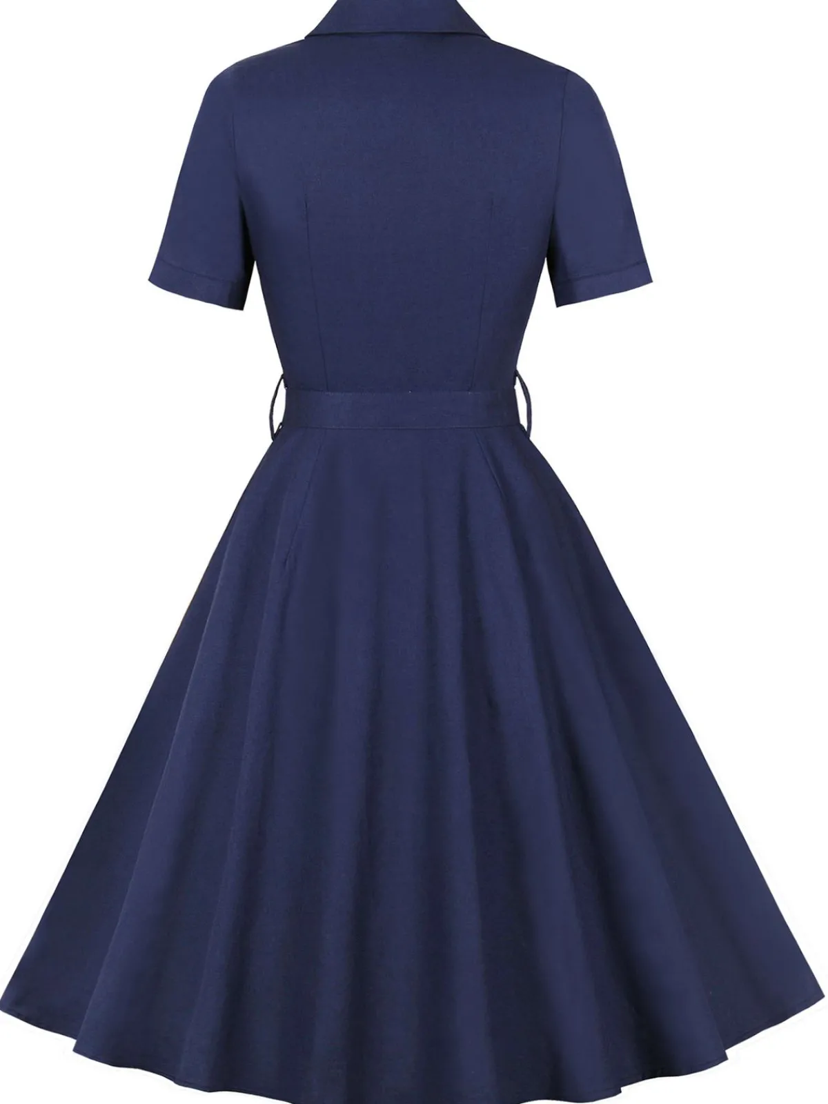 Outlet Retro Stage 1950s Lapel Solid Buttons Belt Dress