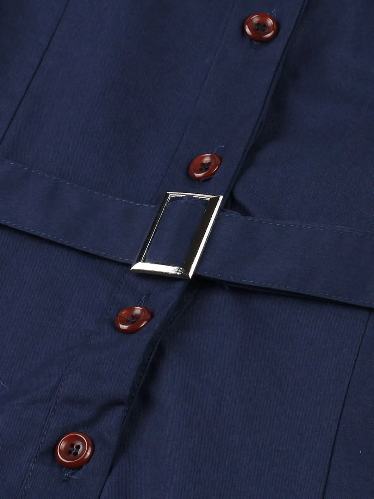 Outlet Retro Stage 1950s Lapel Solid Buttons Belt Dress