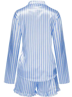 Hot Retro Stage 1960s Lapel Stripes Satin Pajamas Set