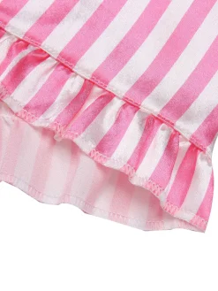 Hot Retro Stage 1960s Lapel Stripes Satin Pajamas Set