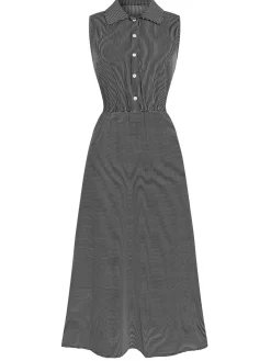 Online Retro Stage 1940s Lapel Stripes Sleeveless Dress