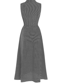 Online Retro Stage 1940s Lapel Stripes Sleeveless Dress