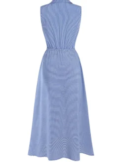 Online Retro Stage 1940s Lapel Stripes Sleeveless Dress