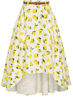 Outlet Retro Stage 1960s Lemon Umbrella Belt Skirt Yellow