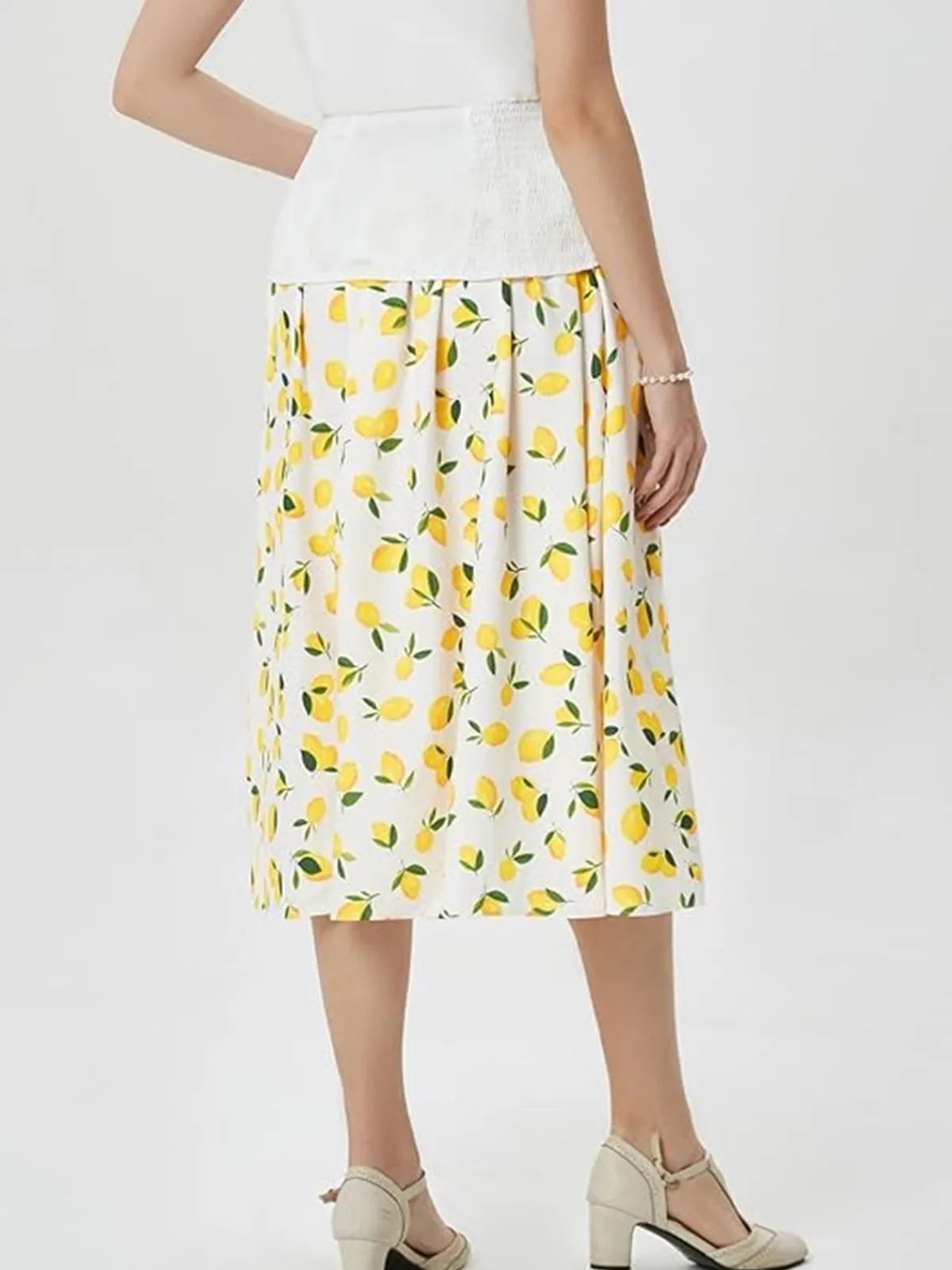 Outlet Retro Stage 1960s Lemon Umbrella Belt Skirt Yellow