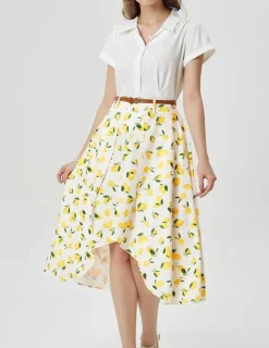 Outlet Retro Stage 1960s Lemon Umbrella Belt Skirt Yellow