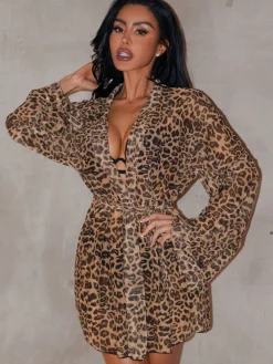 Fashion Retro Stage 1960s Beach Lace-Up Cover-Up Leopard