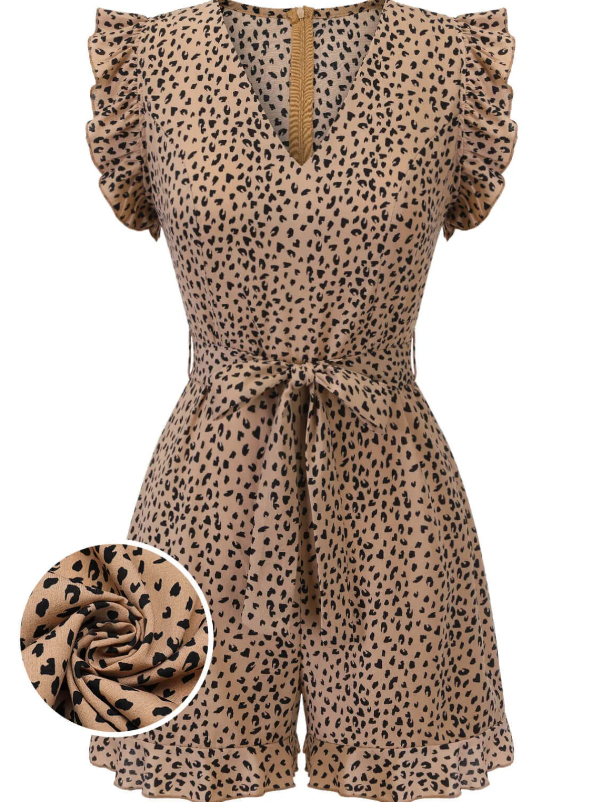 Best Retro Stage 1930s Print Mullet Sleeves V-neck Romper Leopard