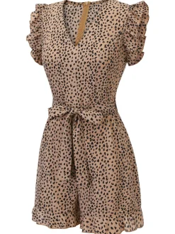 Best Retro Stage 1930s Print Mullet Sleeves V-neck Romper Leopard