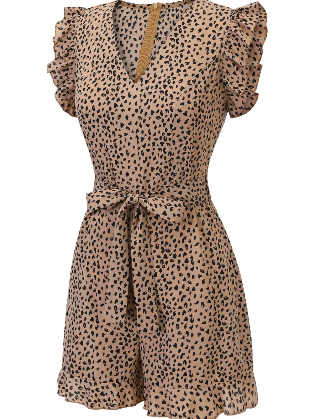 Best Retro Stage 1930s Print Mullet Sleeves V-neck Romper Leopard