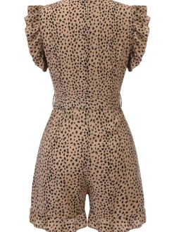Best Retro Stage 1930s Print Mullet Sleeves V-neck Romper Leopard