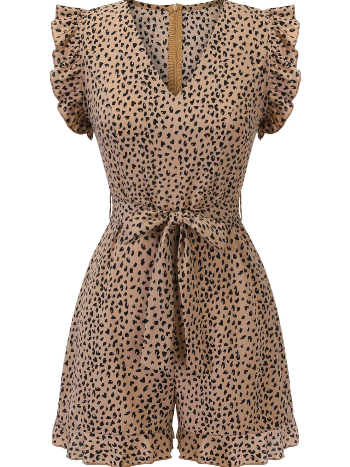 Best Retro Stage 1930s Print Mullet Sleeves V-neck Romper Leopard
