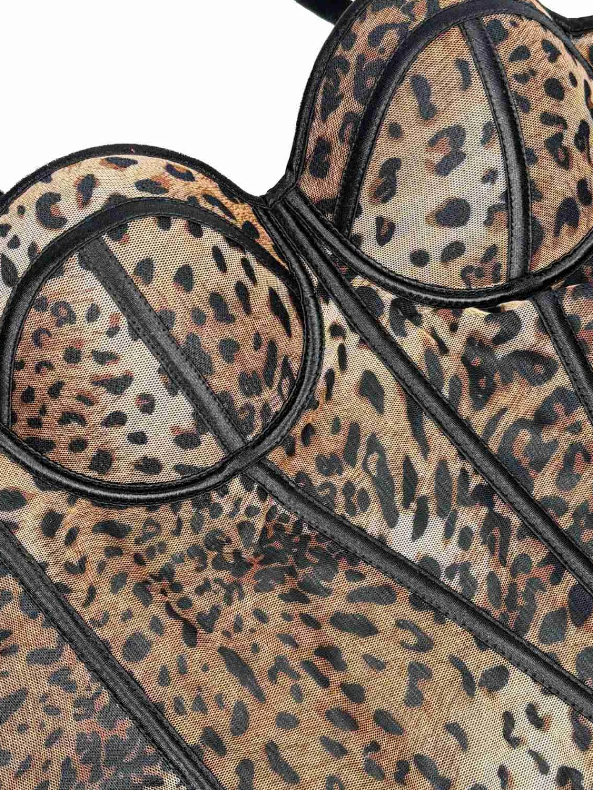 Discount Retro Stage 1980s Leopard Print Spaghetti Strap Herringbone Corset Light Coffee