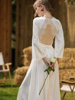 Hot Retro Stage 1950s Long Ice Silk Backless Nightgown