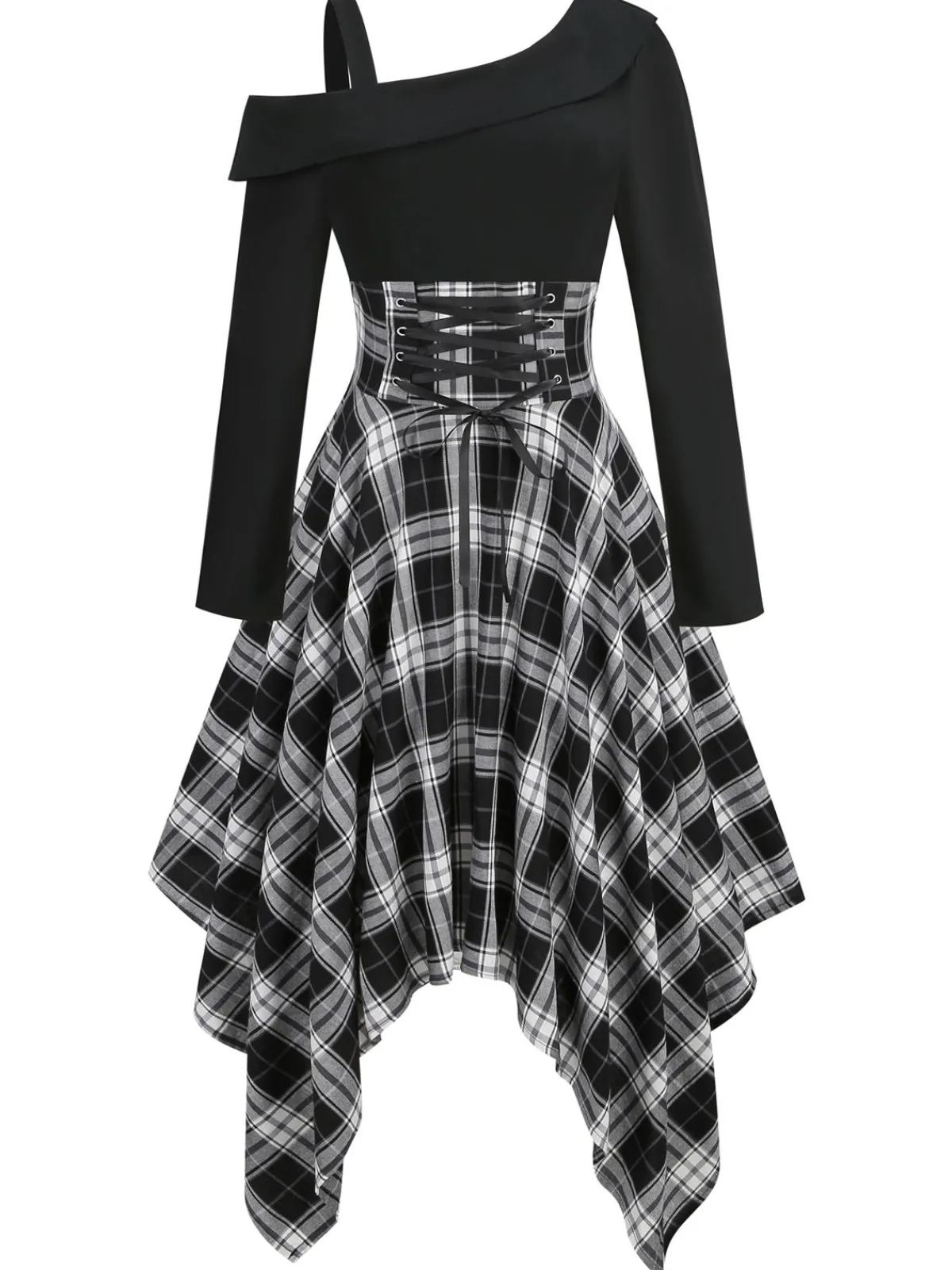 Outlet Retro Stage 1950s Long Sleeve Patchwork Swing Dress