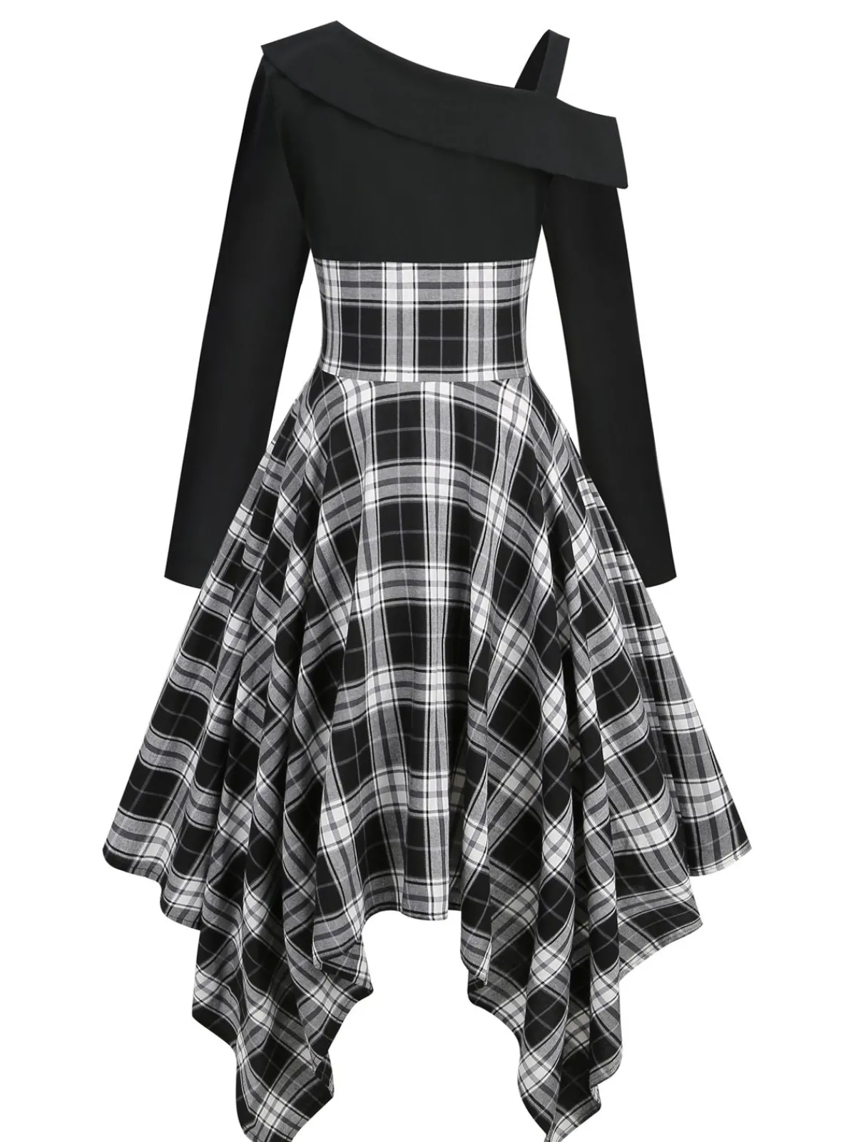 Outlet Retro Stage 1950s Long Sleeve Patchwork Swing Dress