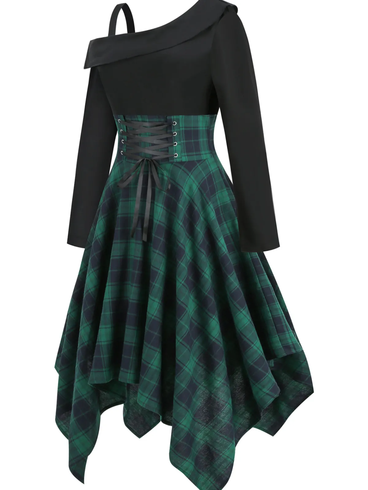 Outlet Retro Stage 1950s Long Sleeve Patchwork Swing Dress