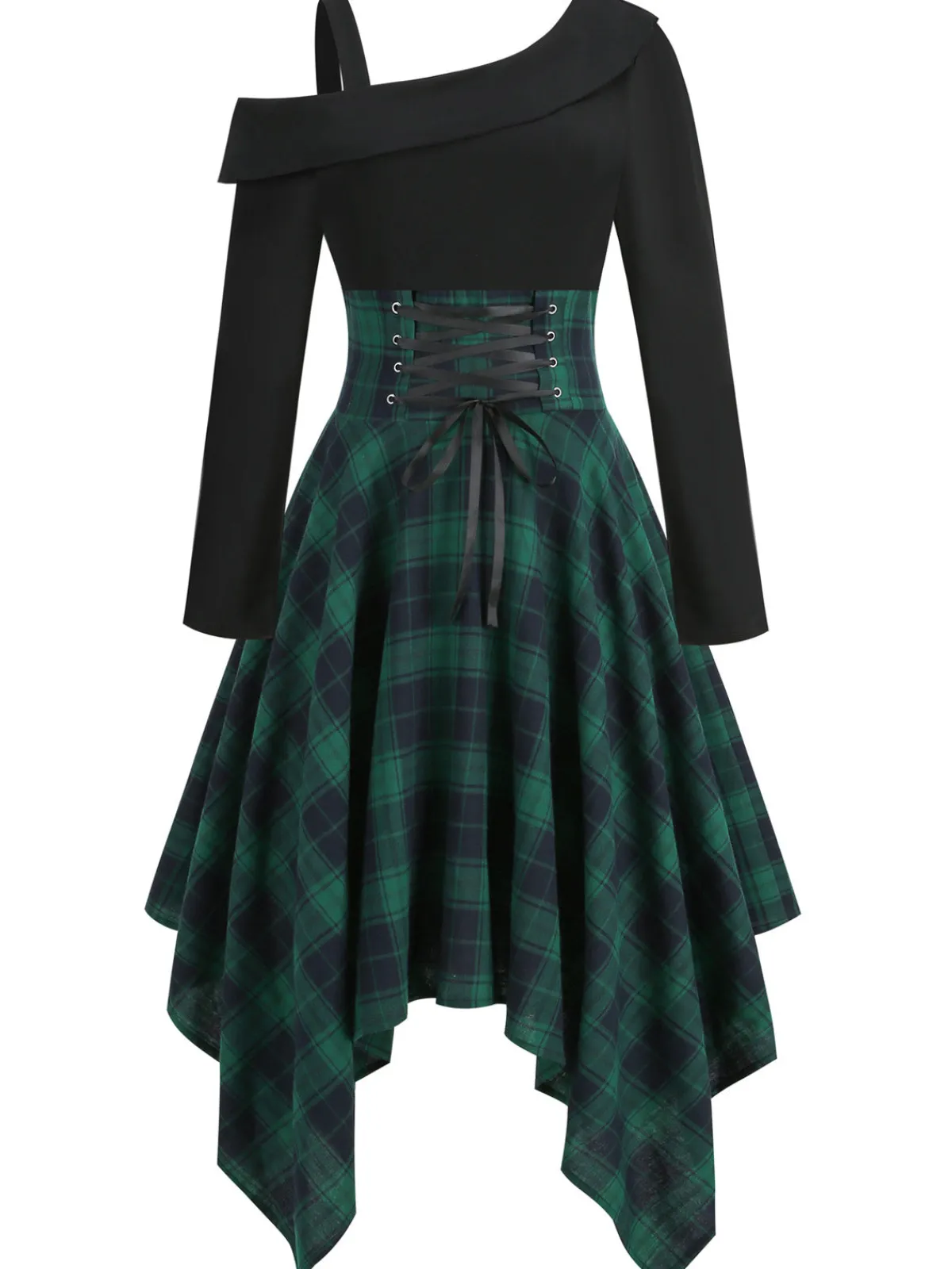 Outlet Retro Stage 1950s Long Sleeve Patchwork Swing Dress