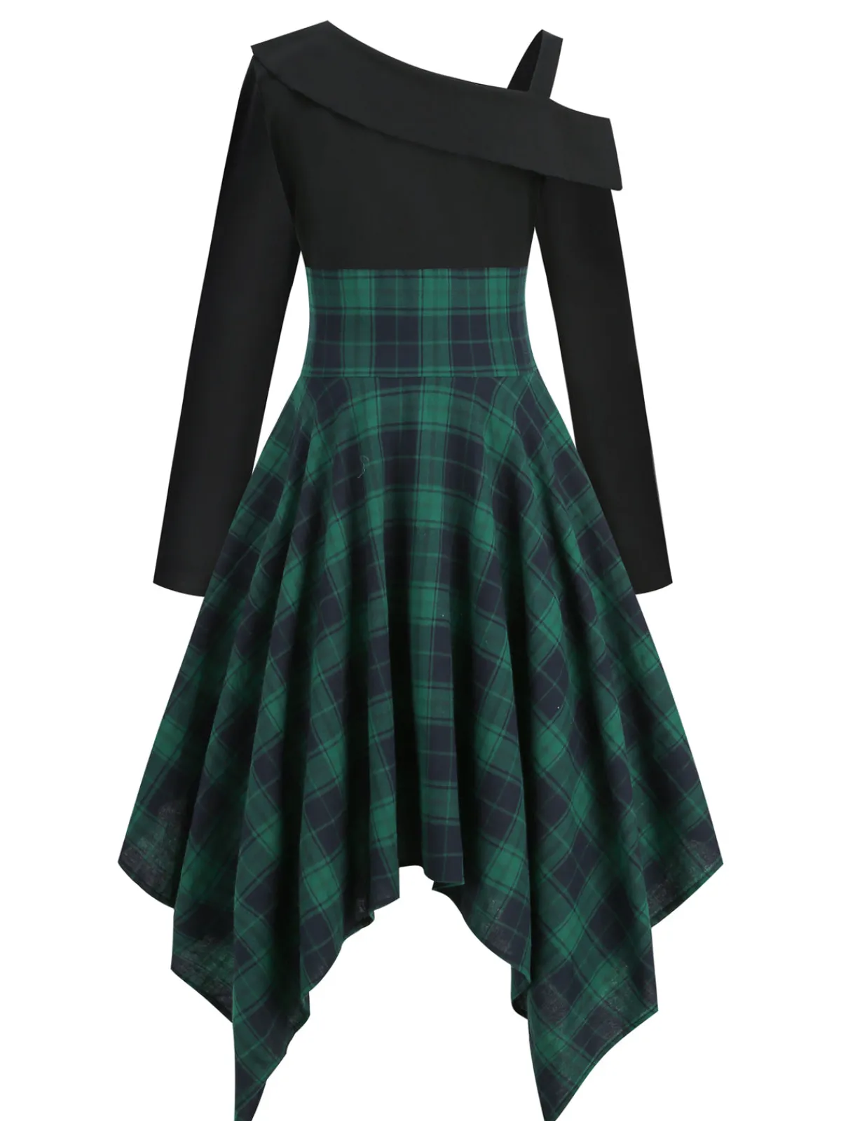Outlet Retro Stage 1950s Long Sleeve Patchwork Swing Dress