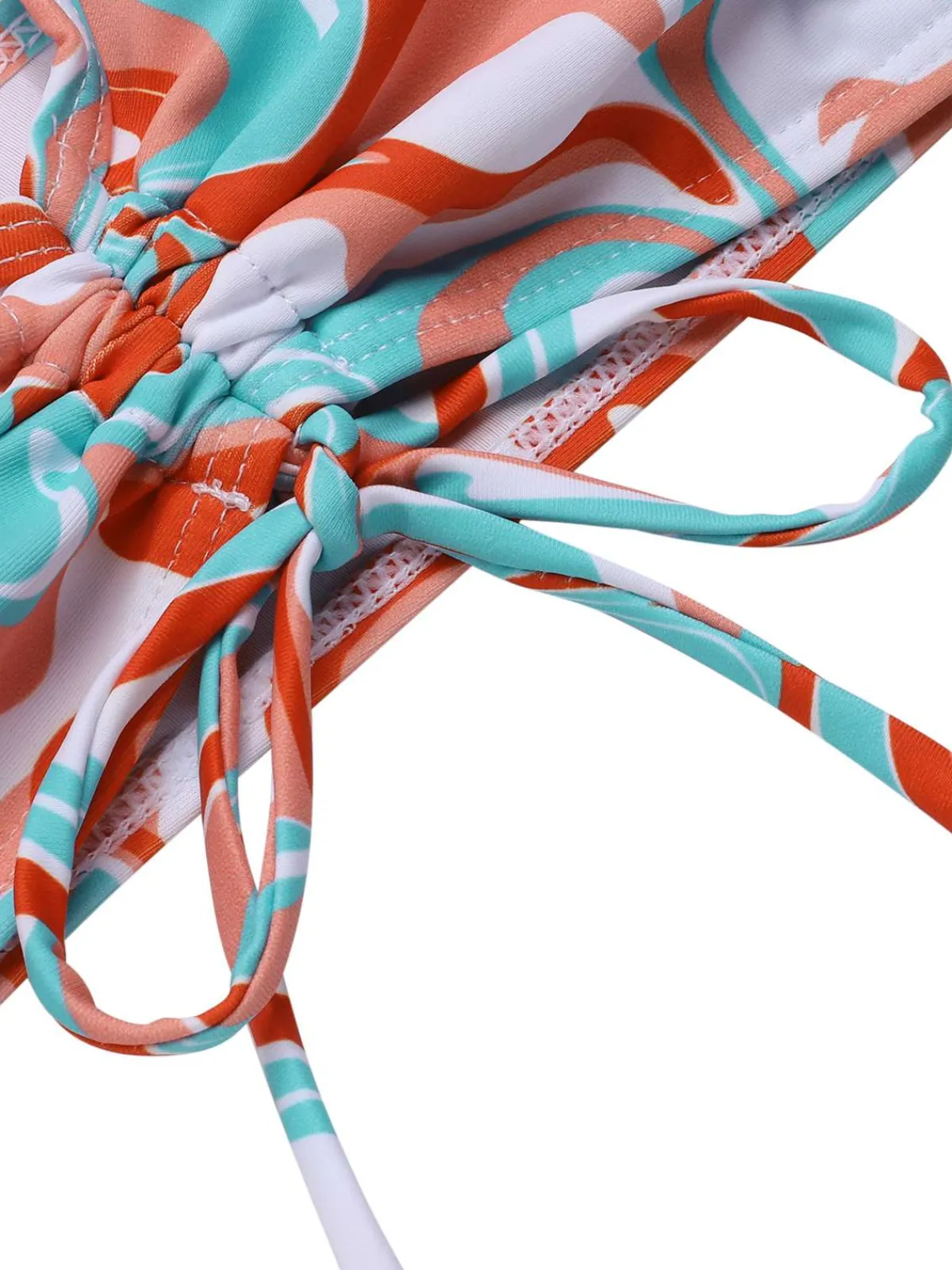 Online Retro Stage 1950s Marble Print Strap Drawstring Swimsuit