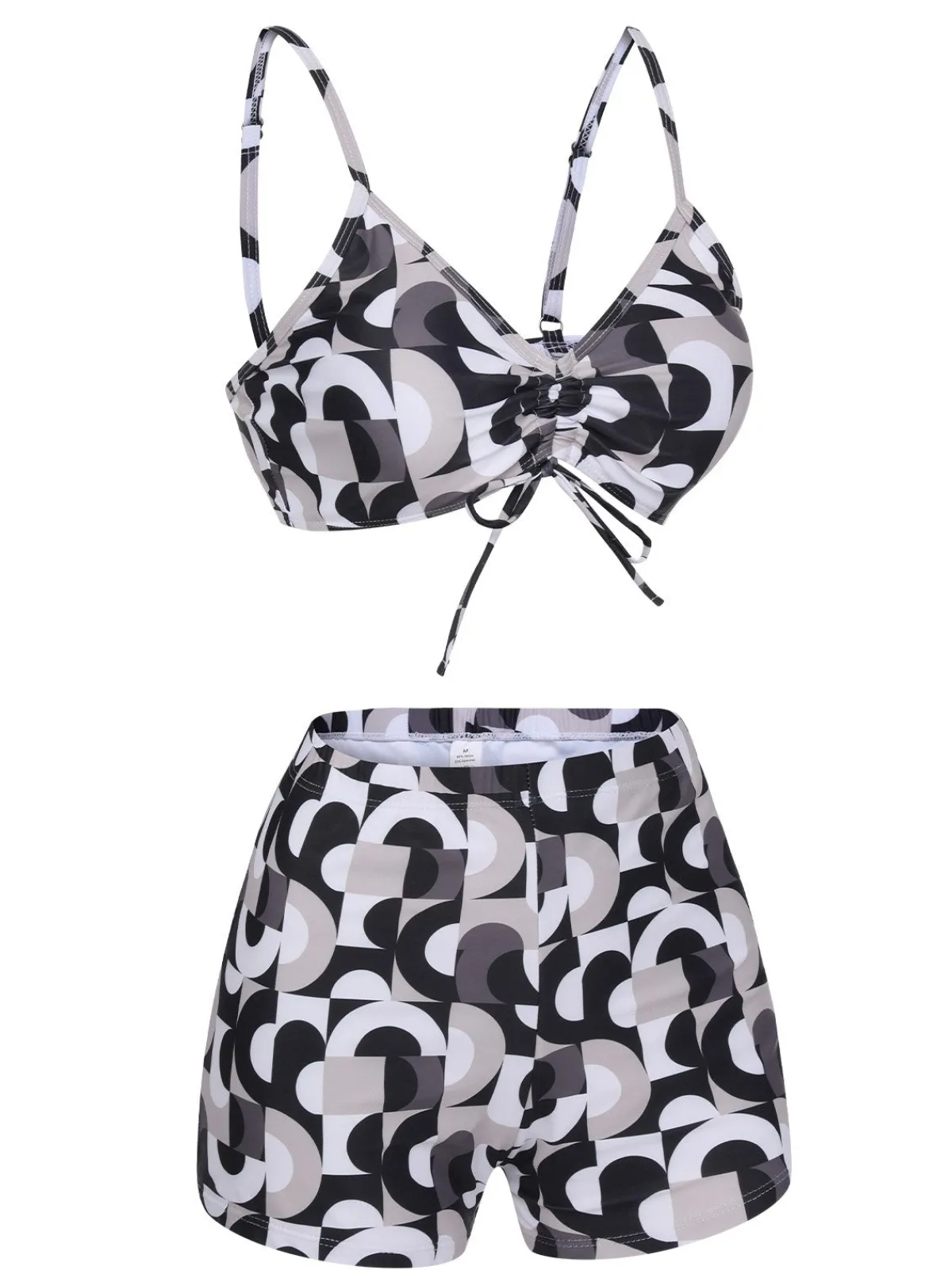 Online Retro Stage 1950s Marble Print Strap Drawstring Swimsuit