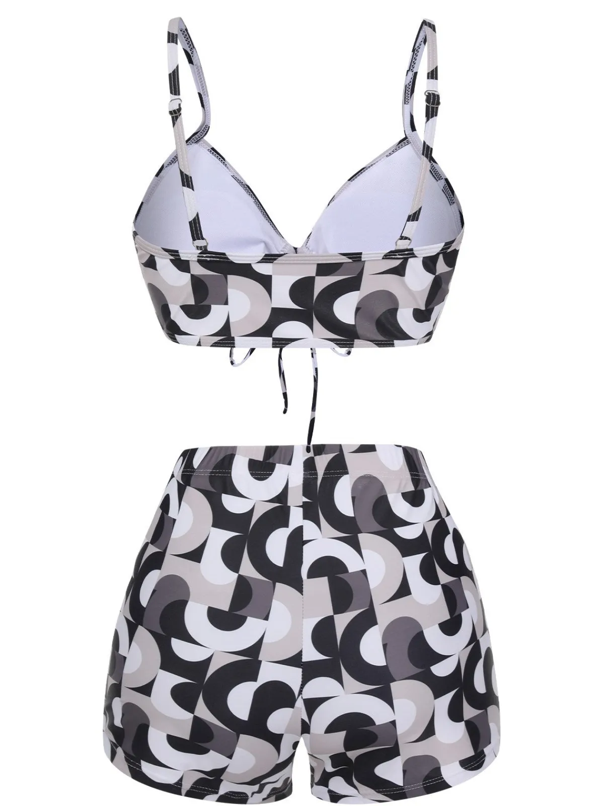 Online Retro Stage 1950s Marble Print Strap Drawstring Swimsuit