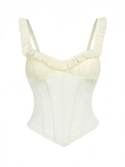 New Retro Stage 1960s Mesh Patchwork Ruffled Corset Camisole