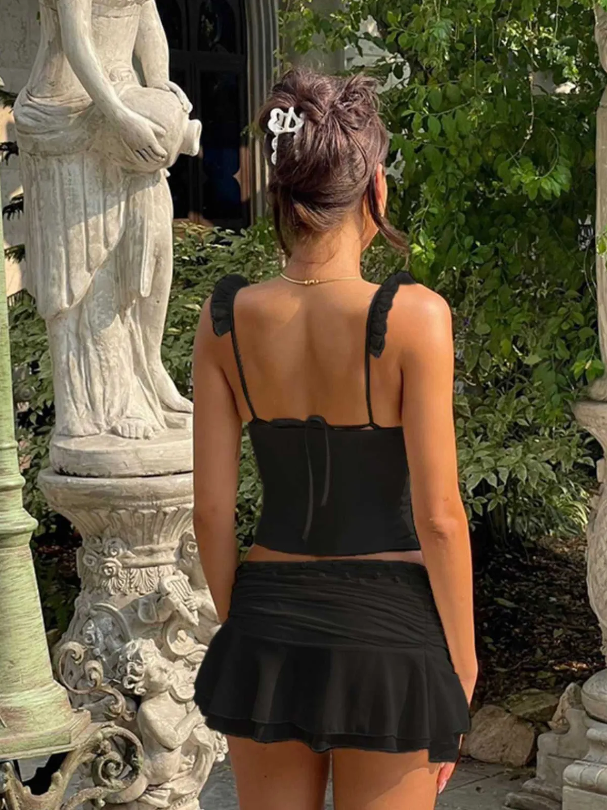 New Retro Stage 1960s Mesh Patchwork Ruffled Corset Camisole