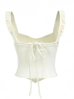 New Retro Stage 1960s Mesh Patchwork Ruffled Corset Camisole