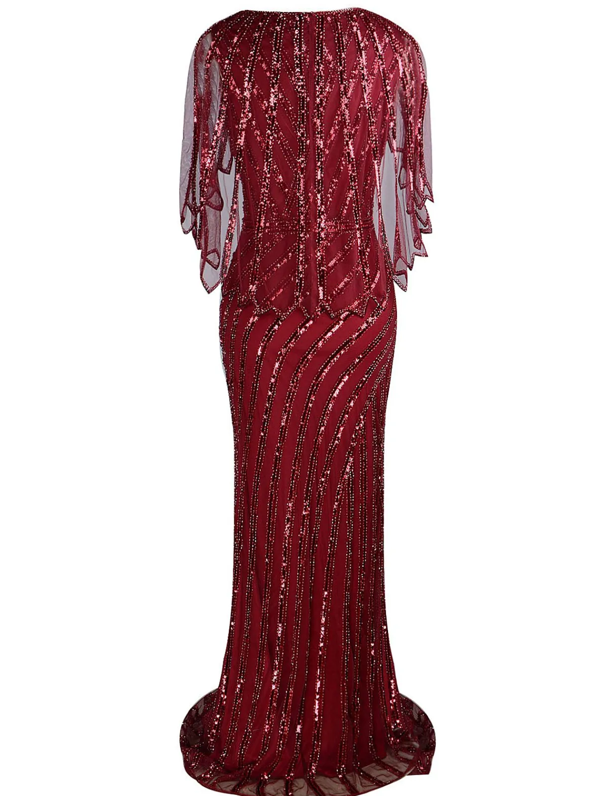 Discount Retro Stage 1920s Mesh Sequined Cape Maxi Dress Black