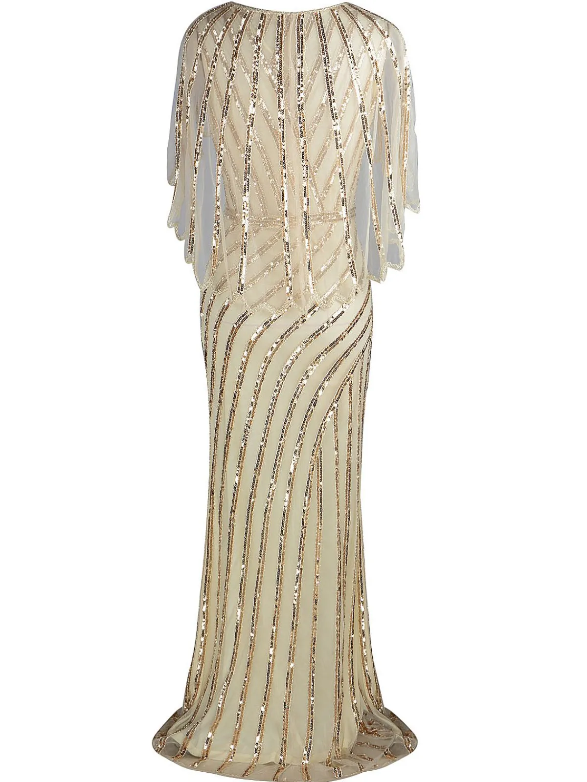 Discount Retro Stage 1920s Mesh Sequined Cape Maxi Dress Black