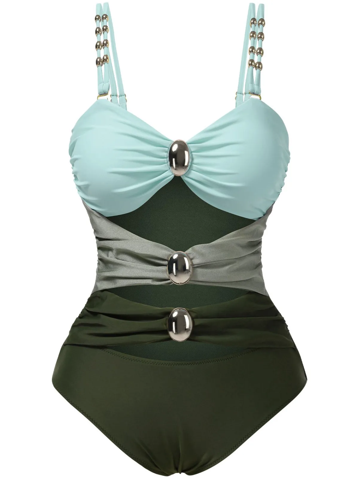 Best Retro Stage 1950s Metal Button Hollow One-Piece Swimsuit