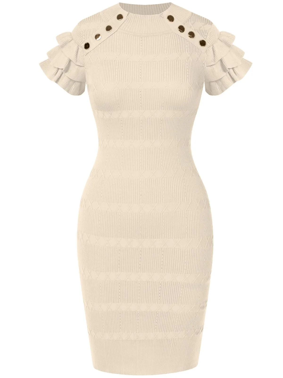 Best Retro Stage 1960s Metal Button Ruffle Sleeve Sweater Dress