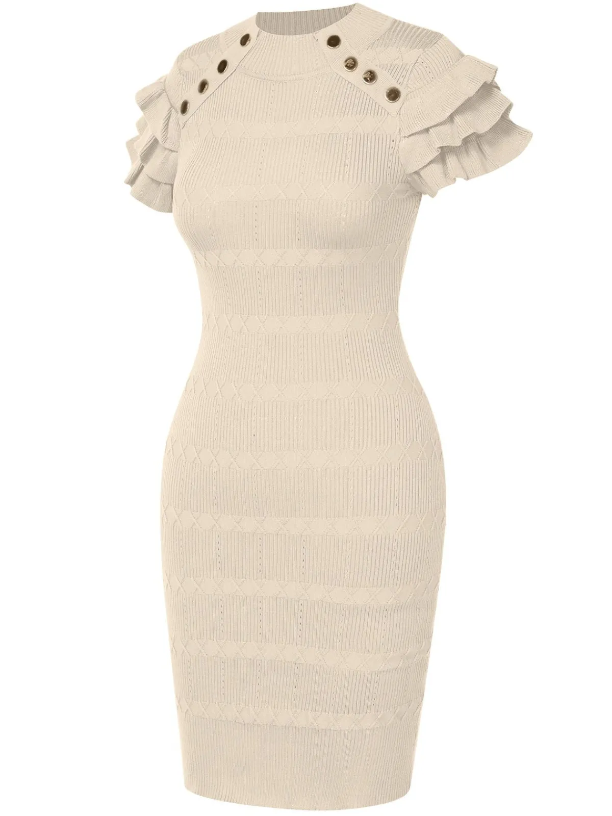 Best Retro Stage 1960s Metal Button Ruffle Sleeve Sweater Dress