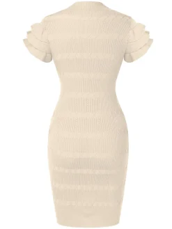 Best Retro Stage 1960s Metal Button Ruffle Sleeve Sweater Dress