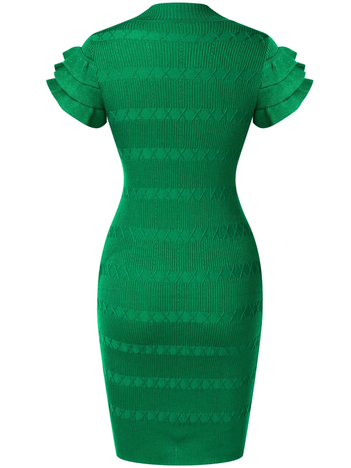 Best Retro Stage 1960s Metal Button Ruffle Sleeve Sweater Dress