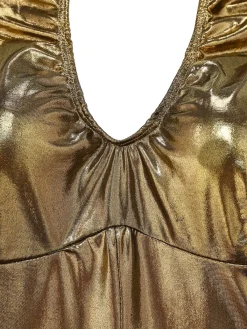 Online Retro Stage 1970s Metallic Disco Halter Belted Jumpsuit